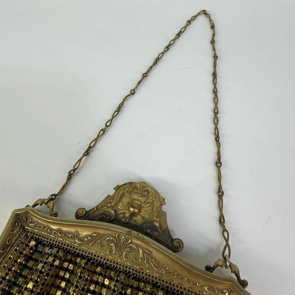 Antique 1920's Whiting & Davis Art Deco Metal Mesh Bag Purse USA Flapper Floral